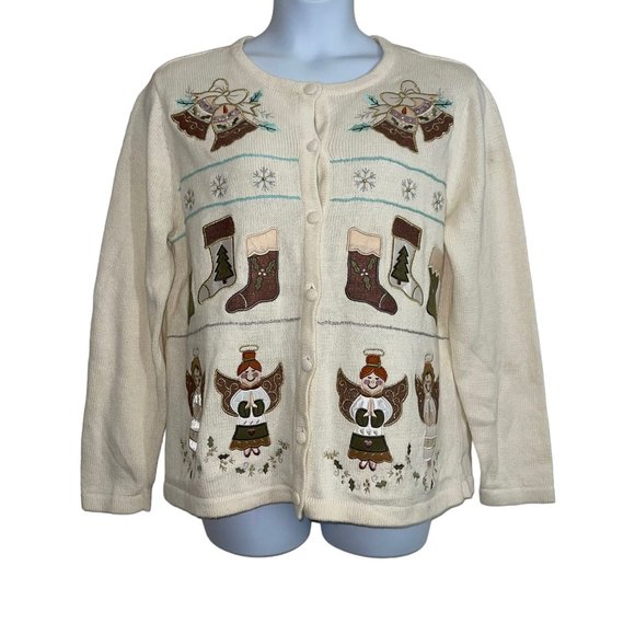 Vintage Bechamel Plus Size Cardigan Sweater Womens 2X Angels Bells Christmas - Picture 1 of 11